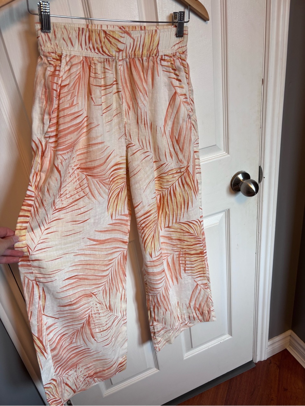 Calypso St Barth 100% Linen Wide Leg Palm Print Pants Crop XS